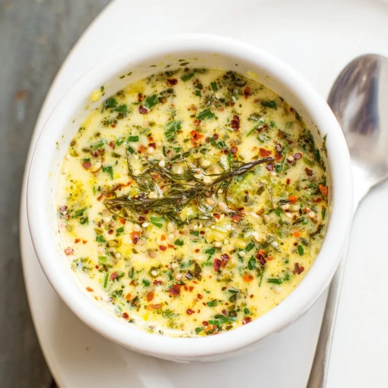 Creamy Cowboy Butter Sauce in a small skillet, simmering with minced garlic and aromatic herbs.