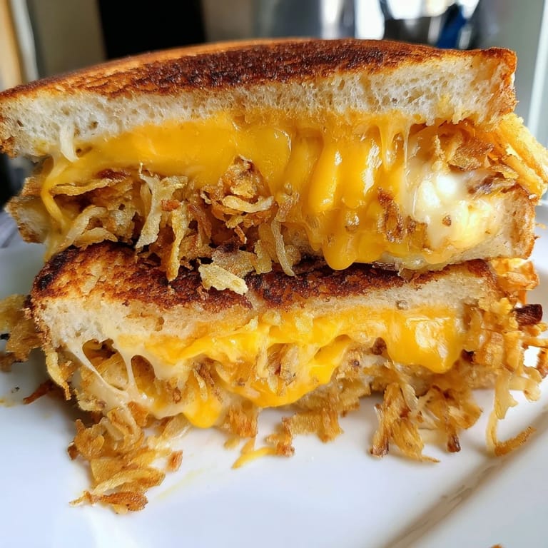 This vegetarian Crispy Onion Grilled Cheese is perfect with a steaming bowl of tomato soup.