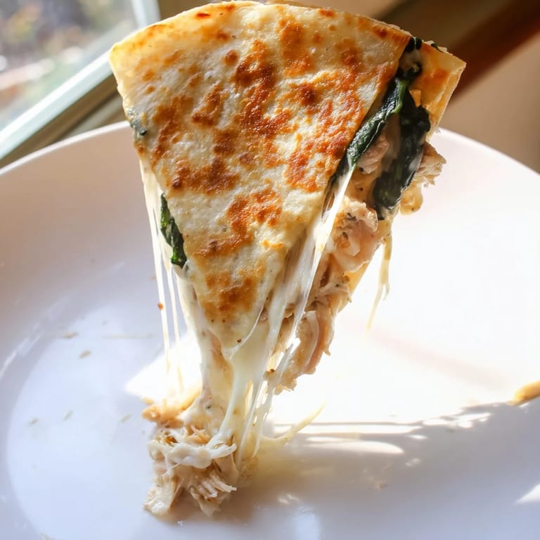 Tender spinach and juicy chicken fill crispy flour tortillas, ready for dipping into salsa.