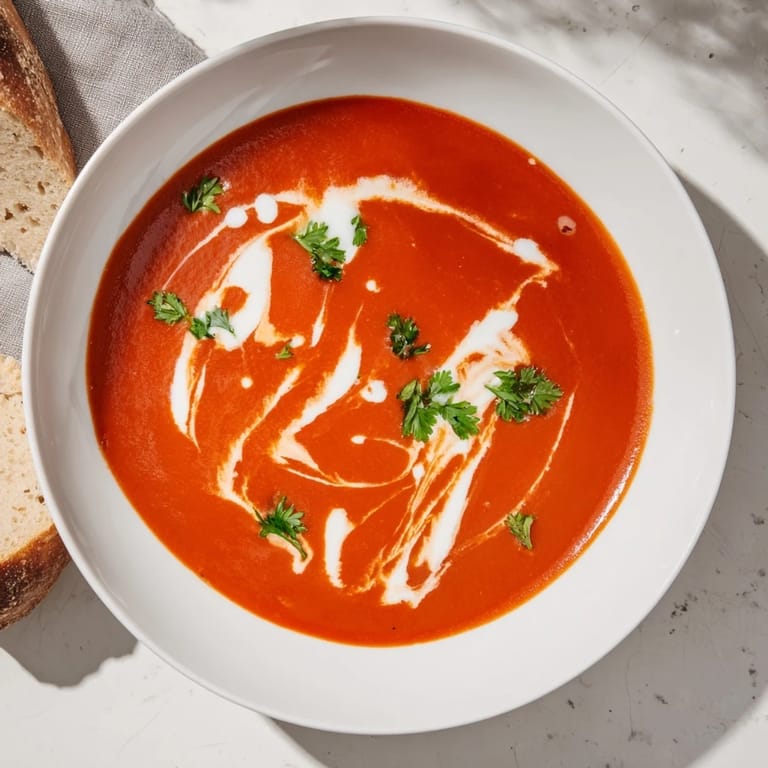 Vibrant red pepper soup simmering in a pot, showcasing its silky texture and warm color.