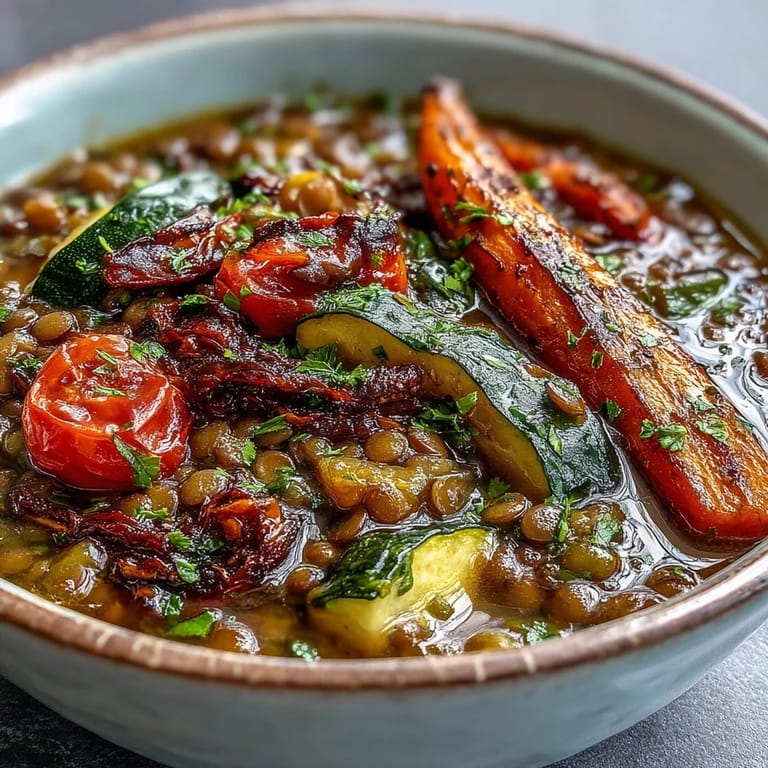 A rustic pot of Lentil and Vegetable Soup sits beside crusty bread, ready for a cozy, nourishing family meal.