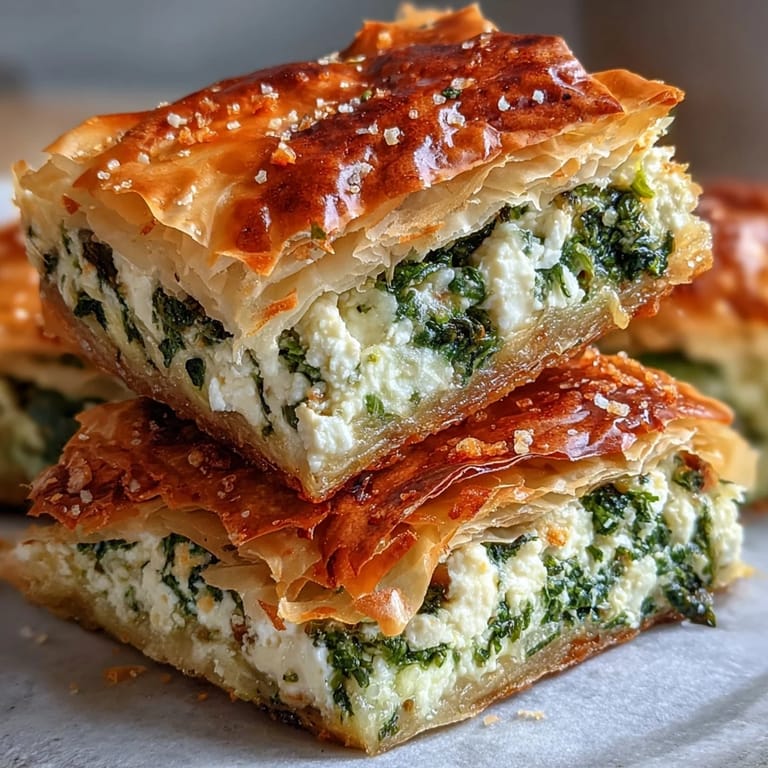 Freshly baked Feta and Kale Börek with crispy filo pastry and visible kale pieces.