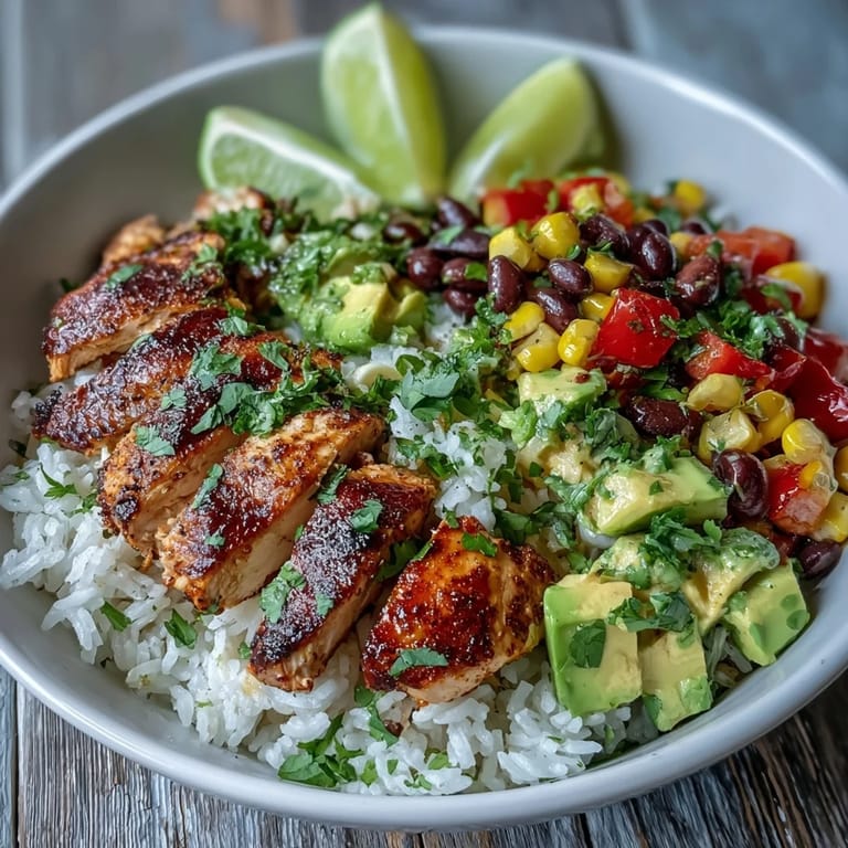 Spicy Cajun Chicken Bowl featuring tender chicken, sautéed peppers, and lime wedges for a zesty Southern-inspired meal.