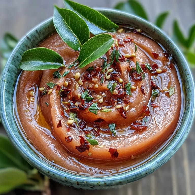 Rustic guava chutney topped with a fragrant tempering of urad dal and dried red chili, perfect for idli.