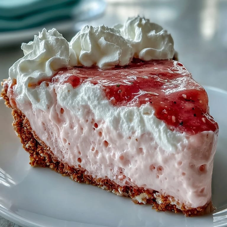A chilled slice of Guava Cloud Pie topped with billowy whipped cream and a sprinkle of macadamia nuts.