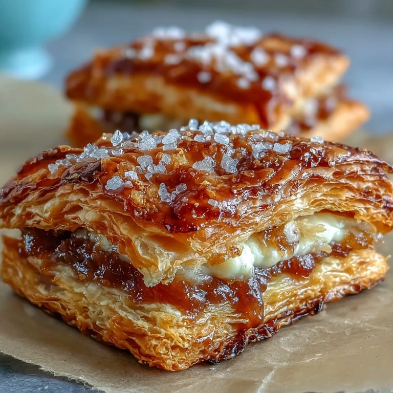 Golden Guava and Cream Cheese Pastelitos stacked on a wooden board, ready to serve with a cup of Cuban coffee.