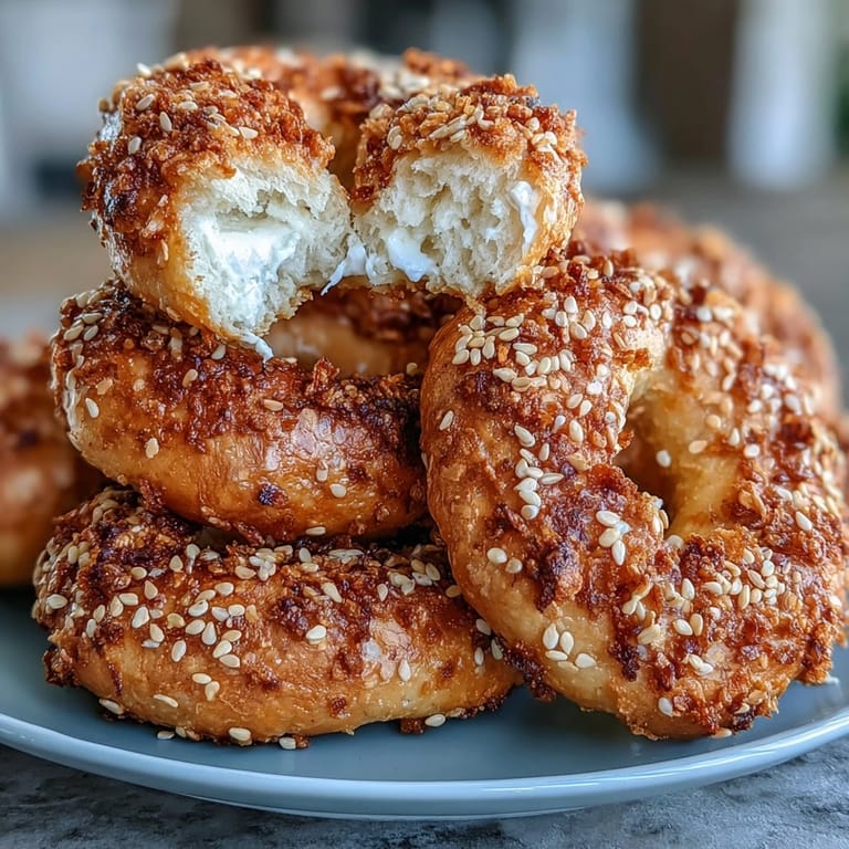 Sliced Greek Yogurt Bagels revealing soft, chewy insides, topped with everything seasoning and served with smoked salmon.