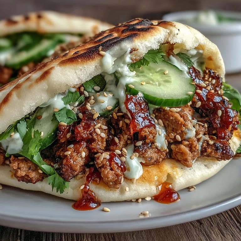 A close-up of juicy turkey stuffed naan pockets, garnished with fresh cilantro and sesame seeds for a vibrant finish.