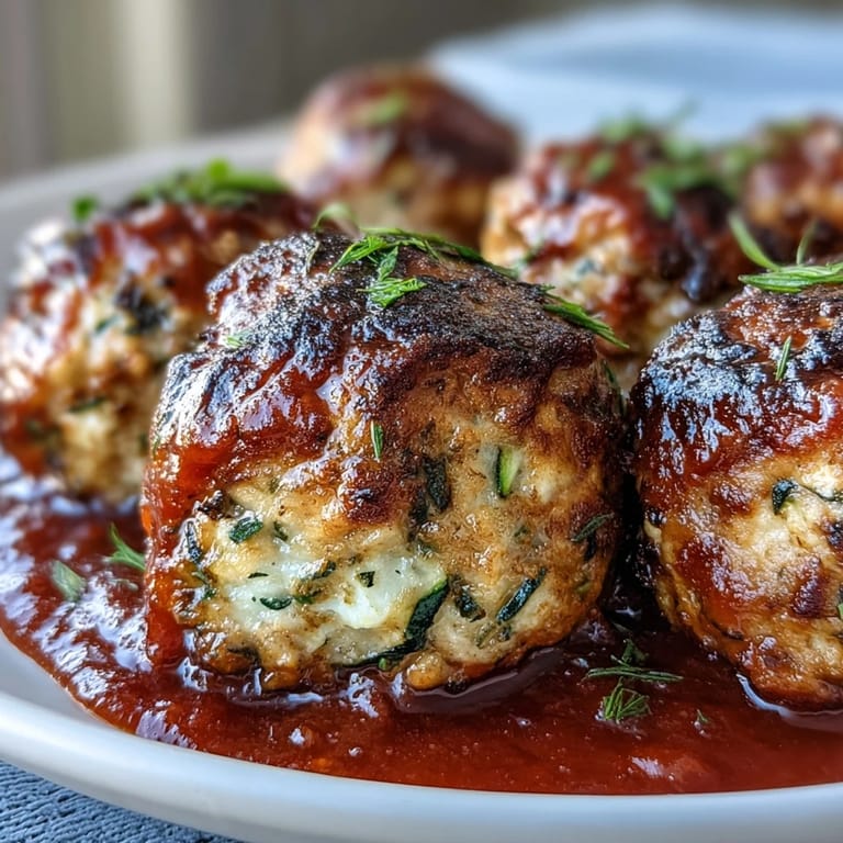 Tender, juicy turkey meatballs packed with grated zucchini and carrots, baked and simmered in a flavorful, homemade tomato marinara sauce.