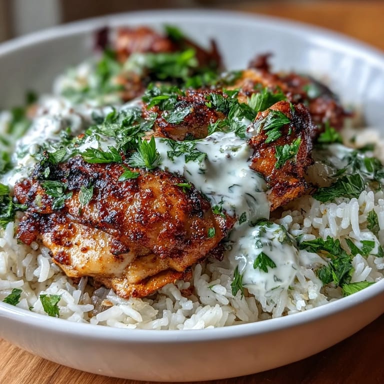 Aromatic Middle Eastern One Pot Shawarma Chicken and Rice with fluffy basmati, seared chicken, and fresh parsley garnish.  