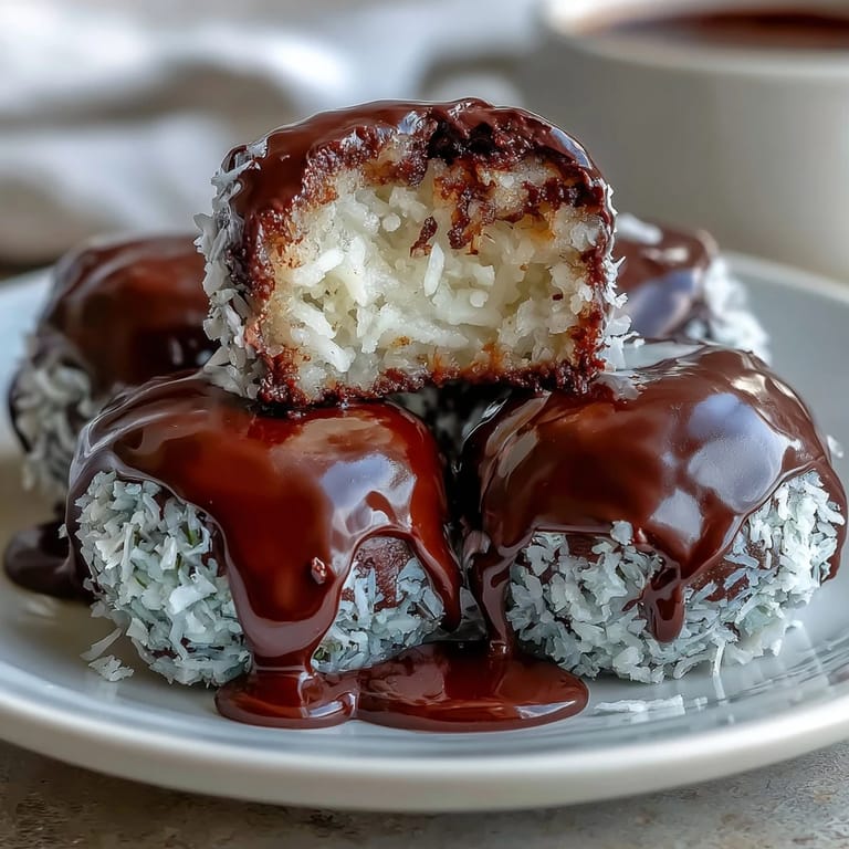 No-bake vegan chocolate coconut bites, naturally sweetened and dipped in rich dark chocolate, perfect for a healthy snack.  