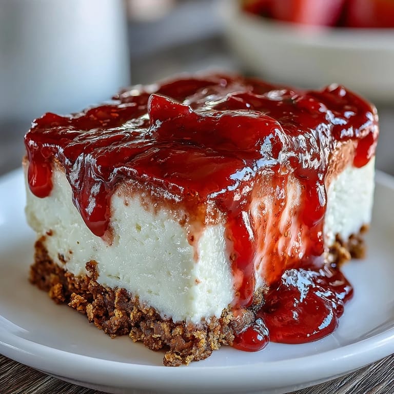 Decadent protein-packed strawberry cheesecake bites topped with homemade berry sauce, offering a delicious and nutritious treat for any occasion.