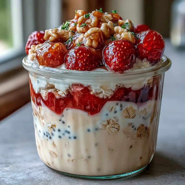 Layered raspberry chia overnight oats with fresh berries and creamy yogurt, perfect for busy mornings.  