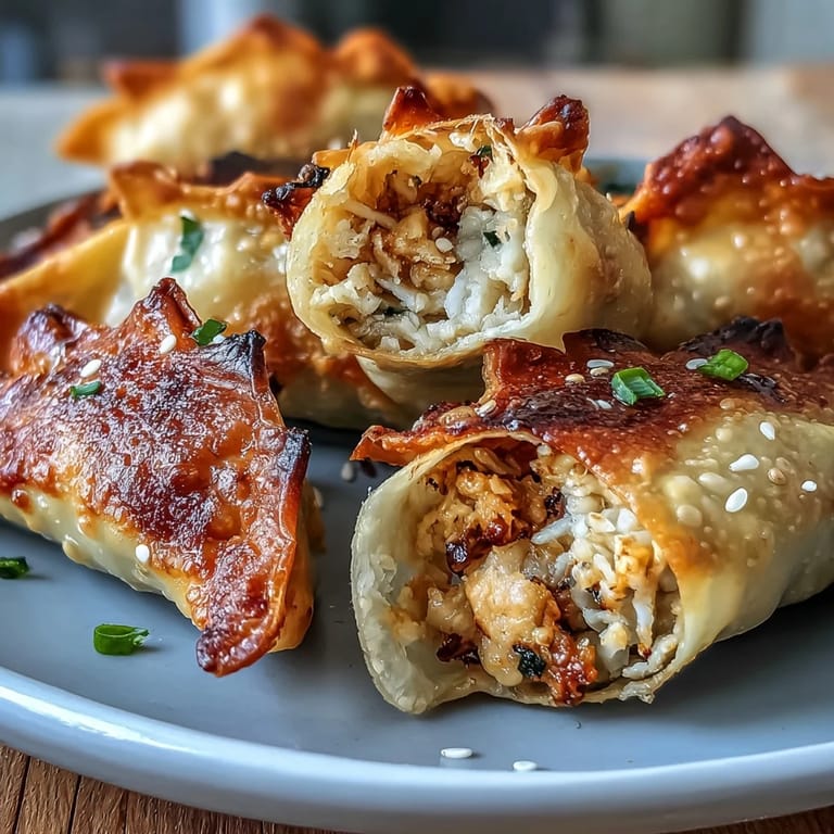 Asian crispy rice paper dumplings featuring a savory tofu and vegetable filling, fried until golden and crunchy.