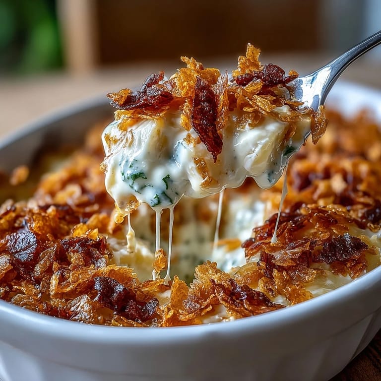 Wholesome funeral potatoes featuring reduced-fat cheddar, Greek yogurt sauce, and crunchy cornflake topping for a lighter twist.