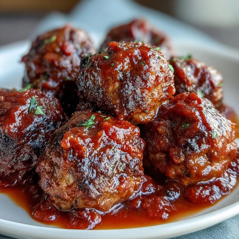 Golden-brown slow cooker meatballs in savory marinara, garnished with fresh parsley for a classic Italian-American dish.  