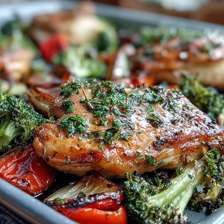 Vibrant sheet pan meal featuring juicy chicken and caramelized veggies, seasoned with Italian herbs and olive oil for maximum flavor.