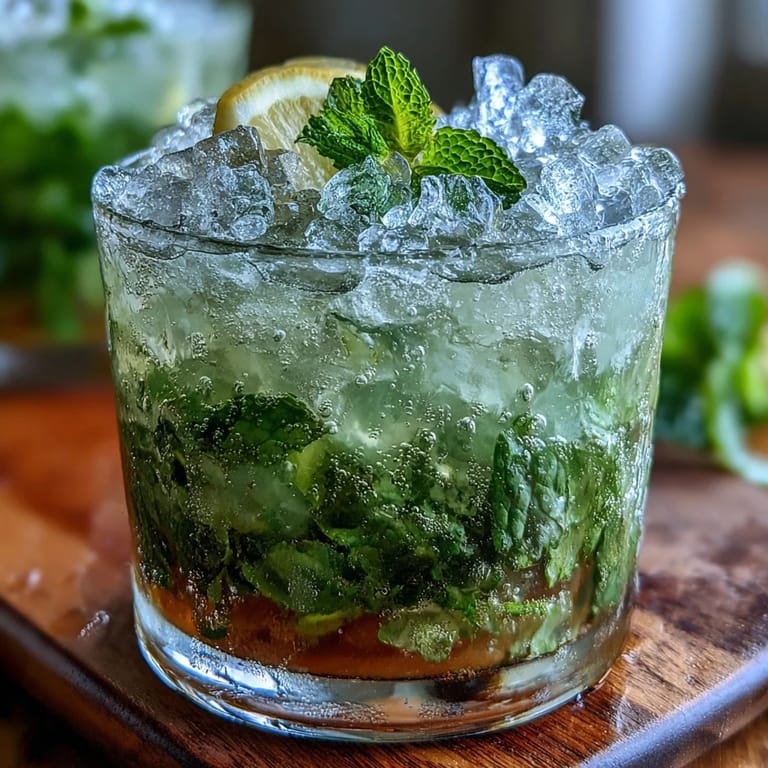 Festive non-alcoholic mint julep mocktails with crushed ice, vibrant mint syrup, and zesty lemon, served in classic Southern-style cups.