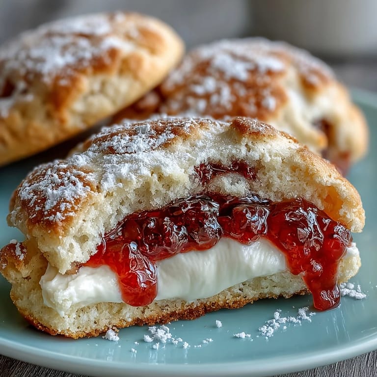 3. Soft, melt-in-your-mouth thumbprint cookies topped with clotted cream and sweet strawberry jam for a fruity twist.