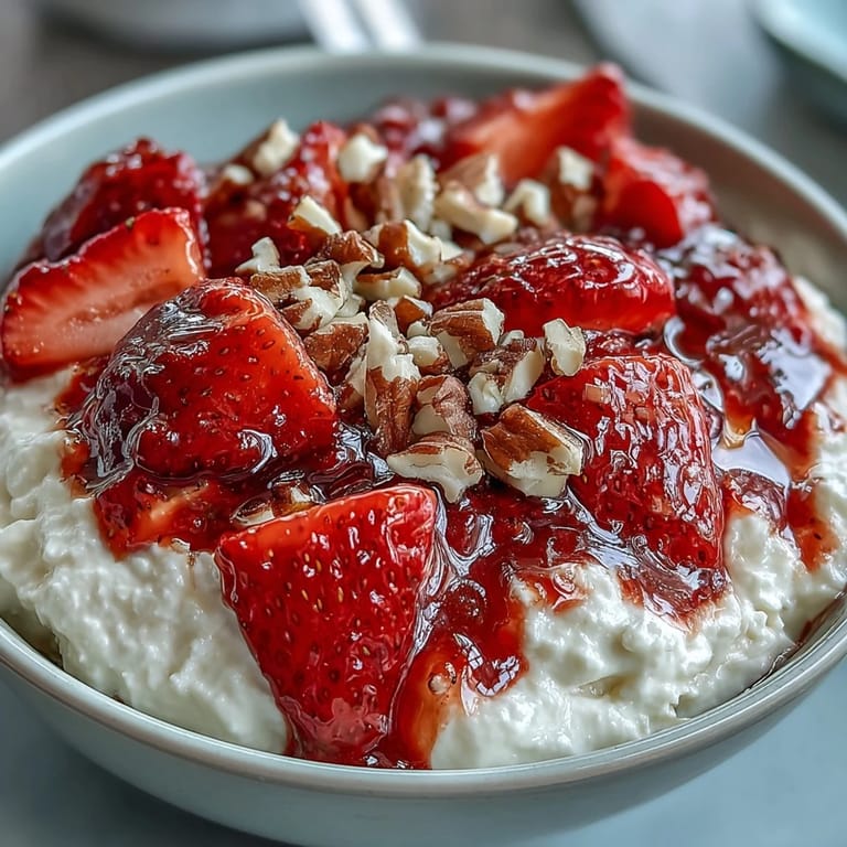 Creamy Greek yogurt layered with homemade strawberry compote, fresh mint, and a sprinkle of granola for crunch.
