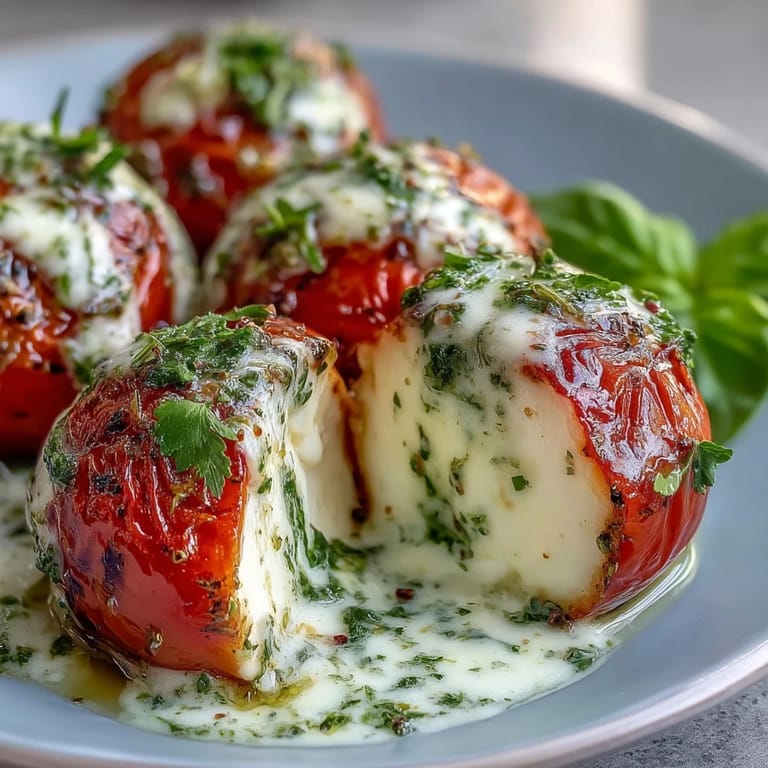 Colorful Caprese skewers with pesto drizzle, showcasing vibrant tomatoes, soft mozzarella, and aromatic basil leaves for an easy vegetarian starter.  