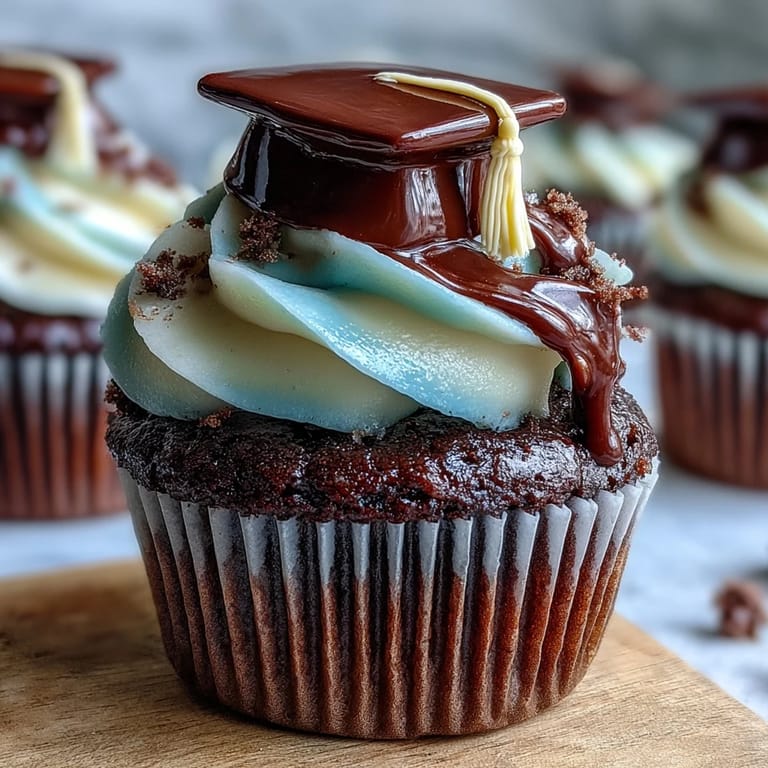 Celebrate success with these Simple Graduation Cupcakes with Cap Fondant Toppers—sweet vanilla treats crowned by edible mortarboard decorations.