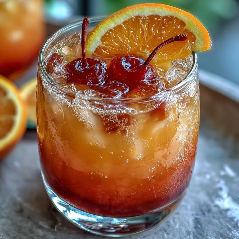 Ombre Sunrise Mocktail with Grenadine, featuring layered orange and pineapple juices topped with sparkling soda for a fizzy finish.