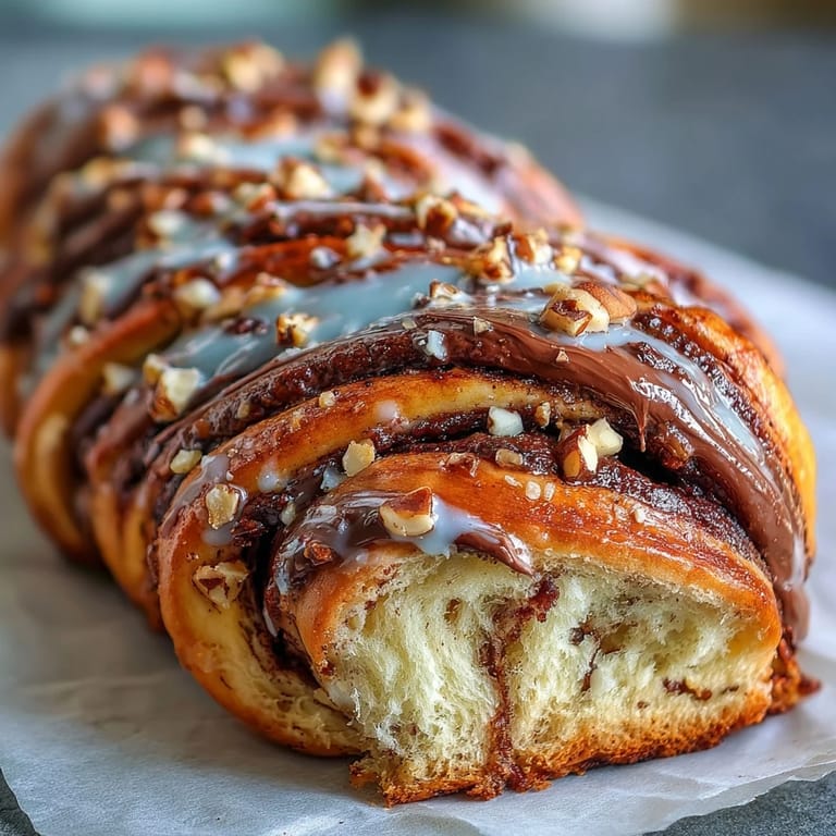 Soft, buttery brioche dough generously filled with creamy Nutella, twisted into an elegant spiral and baked until golden brown and irresistible.