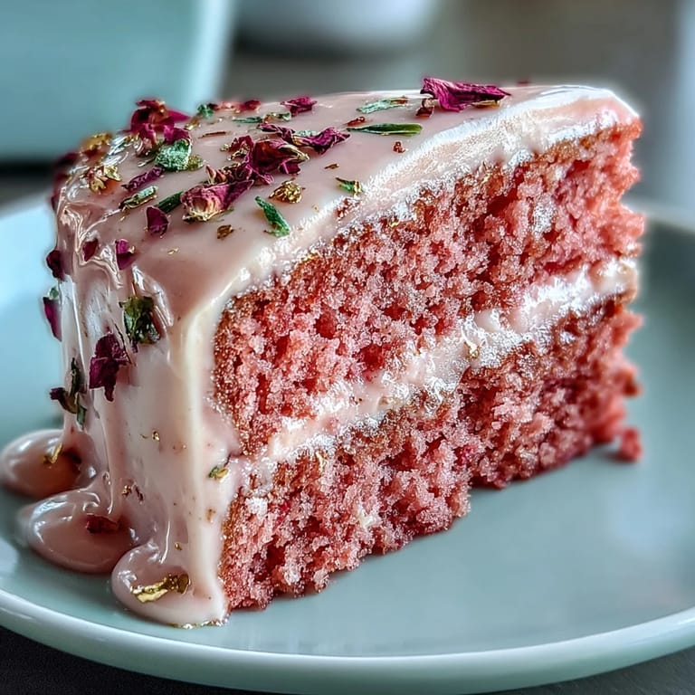 Bridal shower rosé velvet cake with blush pink crumb, rich cream cheese frosting, and hand-painted edible gold drips for a truly unforgettable centerpiece.