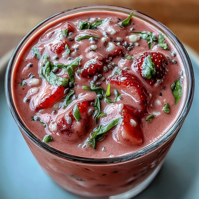 Refreshing strawberry spinach smoothie served in a mason jar with a reusable straw, perfect for a quick, energizing snack.