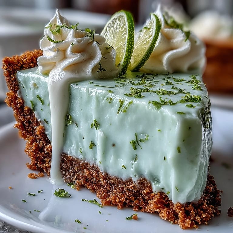 Tangy No-Bake Key Lime Pie topped with fluffy whipped cream.