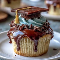 Simple Graduation Cupcakes with Cap Fondant Toppers: moist vanilla cupcakes topped with creamy buttercream and adorable black fondant graduation caps.