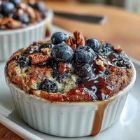 Wholesome blueberry baked oats topped with fresh berries and crunchy nuts, a naturally sweet breakfast treat.