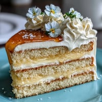 A stunning Mother's Day Lemon Curd Layer Cake with edible flowers, featuring vibrant yellow curd between soft lemon sponge layers.