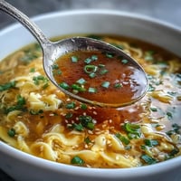 Comforting homemade egg drop soup with delicate egg ribbons and fresh scallions.